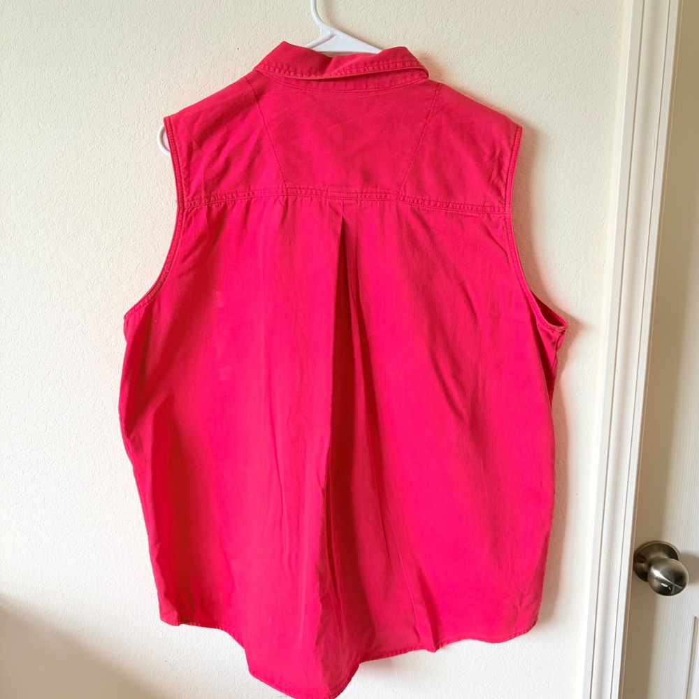 Vintage 90s Bill Blass Jeans Red Denim Sleeveless Button Down Shirt Vest XL - Picture 5 of 8